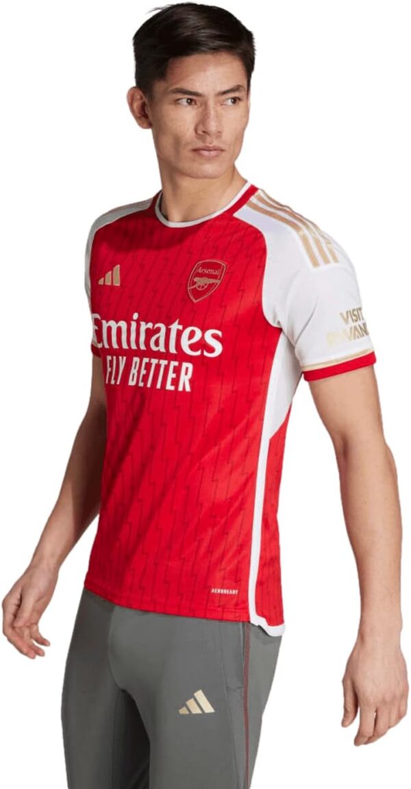 adidas Men's Soccer Arsenal 23/24 Home Jersey - Lightning Bolts and Gold Details, AEROREADY Technology (US, Alpha, Medium, Regular, Regular, Better Scarlet/White)  Sports & Outdoors - Image 3
